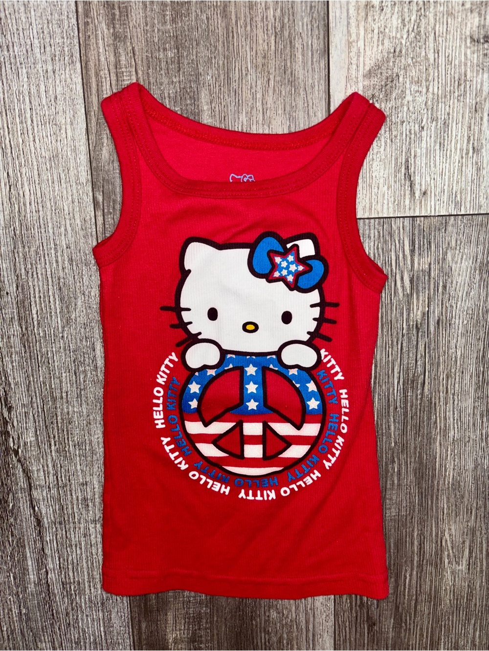 Y2K Hello Kitty Red Girls' Tank Top with Patriotic Peace Design 4/5 years
